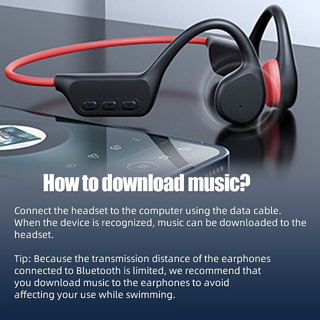 IPX8 Water Resistant Bone Conduction Bluetooth Headset with Mic and 32GB Storage for Swimming