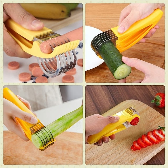 Stainless Steel Manual Fruit and Vegetable Slicer with Portable Design for Salad and Snack Preparation