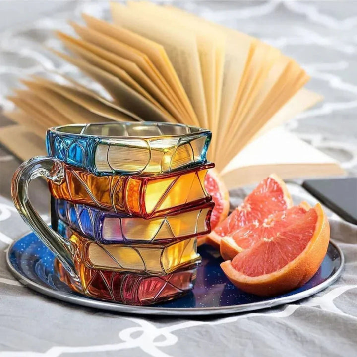 Book Spine Shaped Glass Mug for Literature Enthusiasts and Readers