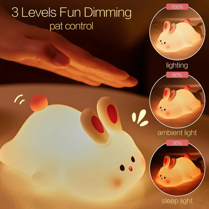 Silicone Rabbit LED Night Light with USB Rechargeable Touch Control for Kids Bedroom and Gifting