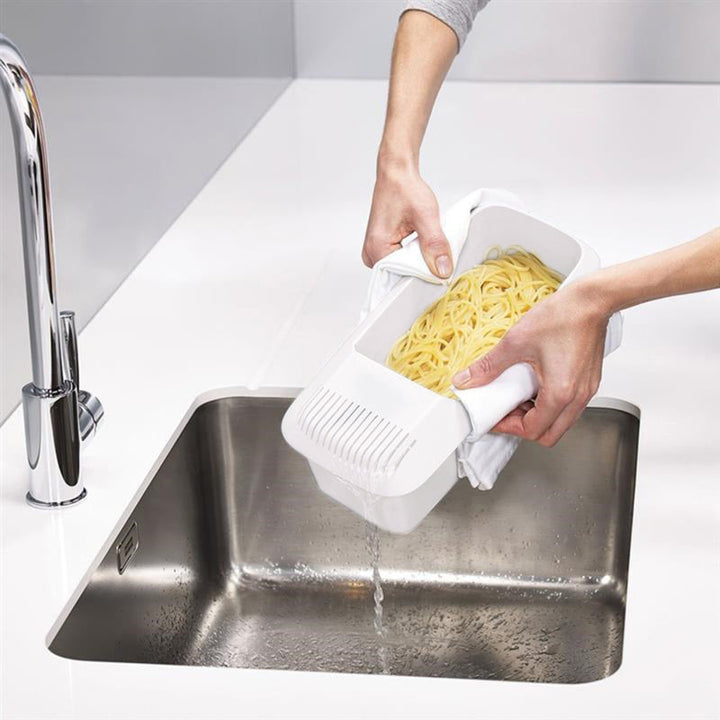 Microwave Pasta Cooker with Built In Strainer for Spaghetti and Vegetable Steaming, Dishwasher Safe