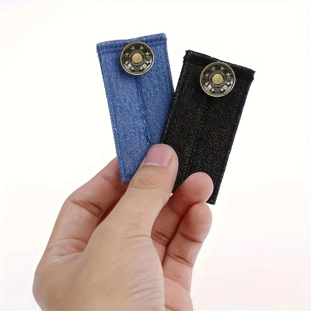 Adjustable Waistband Expander with Button Extension for Trousers and Denim