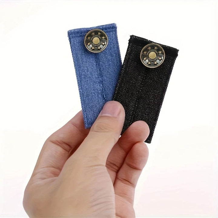 Adjustable Waistband Expander with Button Extension for Trousers and Denim
