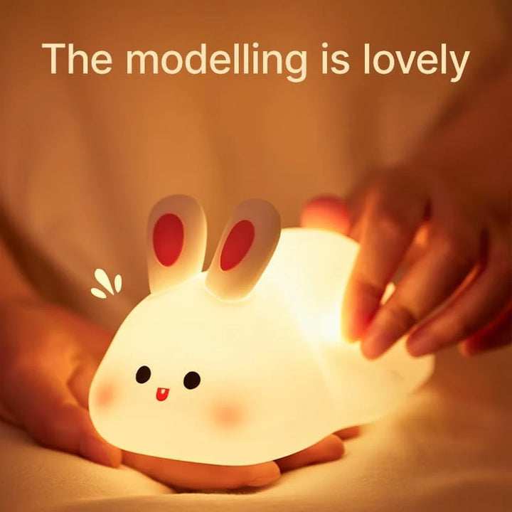 Silicone Rabbit LED Night Light with USB Rechargeable Touch Control for Kids Bedroom and Gifting