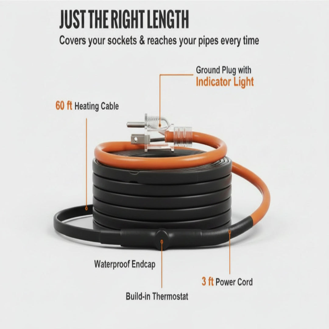 Self-Regulating Heat Cable for Pipe Freeze Protection in Cold Weather