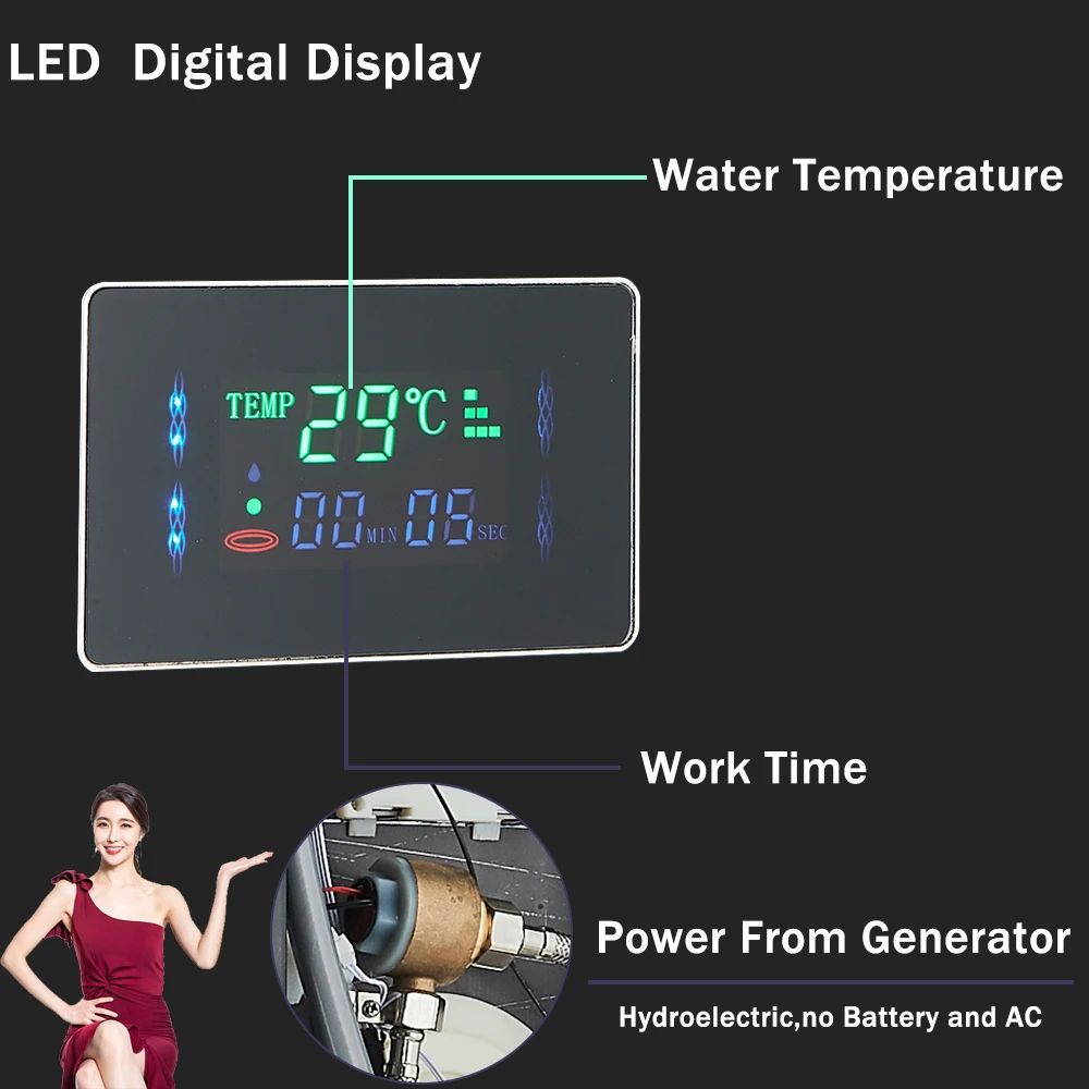 6-Mode Rainfall Shower Column Panel with LCD Display, Massage Jets and Rose Gold Finish