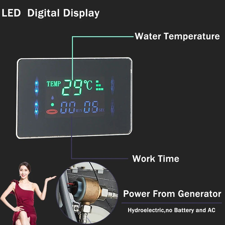 6-Mode Rainfall Shower Column Panel with LCD Display, Massage Jets and Rose Gold Finish