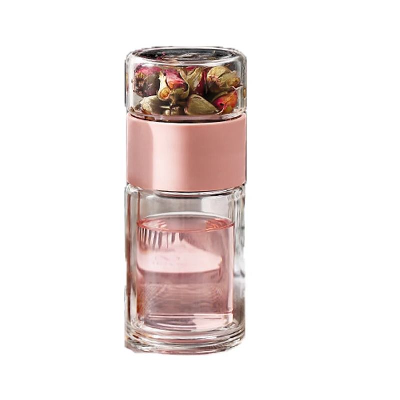 Borosilicate Glass Tea Tumbler with Removable Infuser Strainer for Loose Leaf and Herbal Brewing