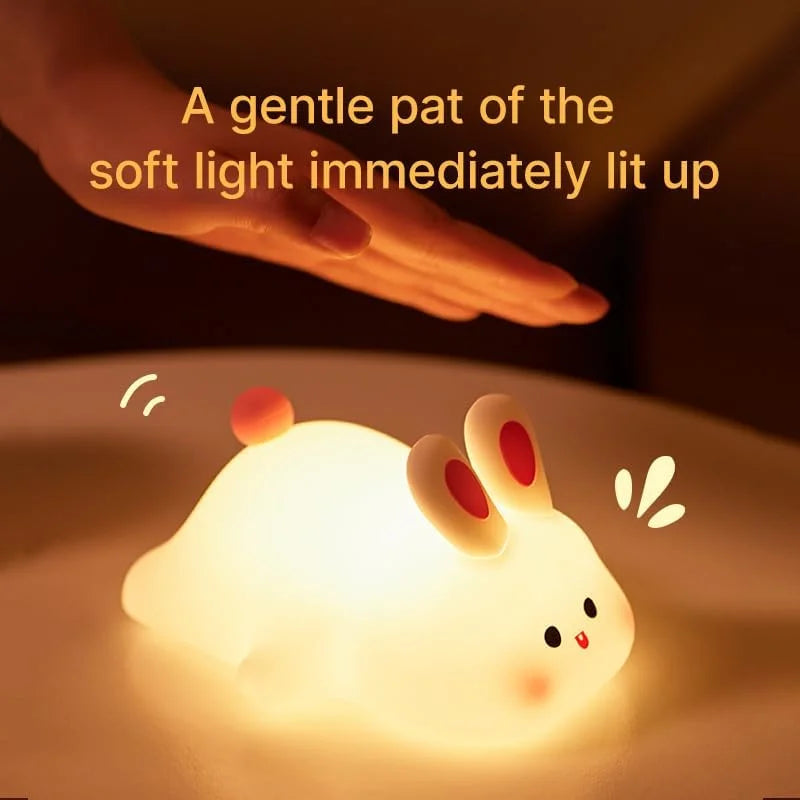 Silicone Rabbit LED Night Light with USB Rechargeable Touch Control for Kids Bedroom and Gifting