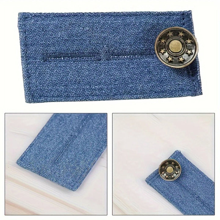 Adjustable Waistband Expander with Button Extension for Trousers and Denim