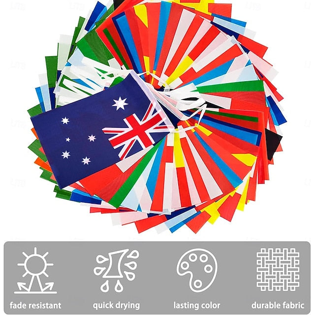 184ft International String Flag Banner with 200 Countries for Sports Events and Classroom Decoration