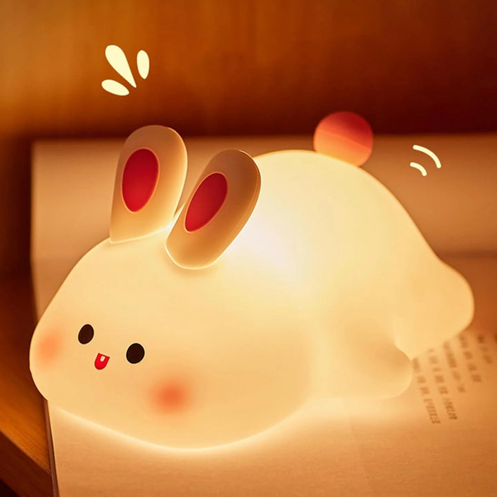 Silicone Rabbit LED Night Light with USB Rechargeable Touch Control for Kids Bedroom and Gifting