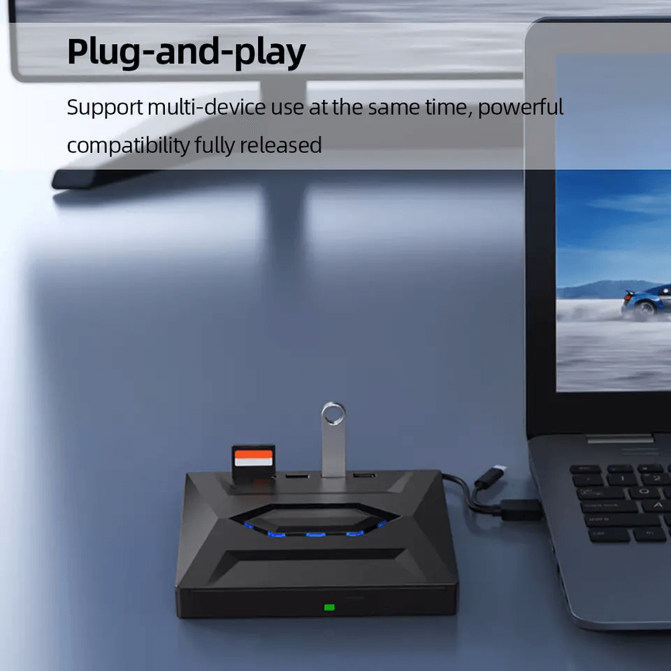 Portable USB CD DVD Drive with Burner and SD Card Hub for Windows and Mac Laptops