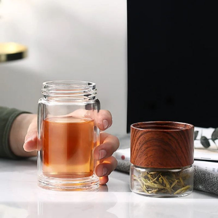 Borosilicate Glass Tea Tumbler with Removable Infuser Strainer for Loose Leaf and Herbal Brewing