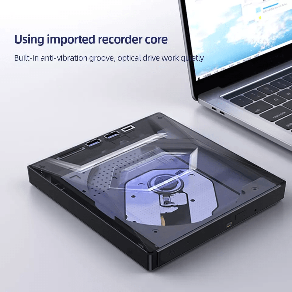 Portable USB CD DVD Drive with Burner and SD Card Hub for Windows and Mac Laptops