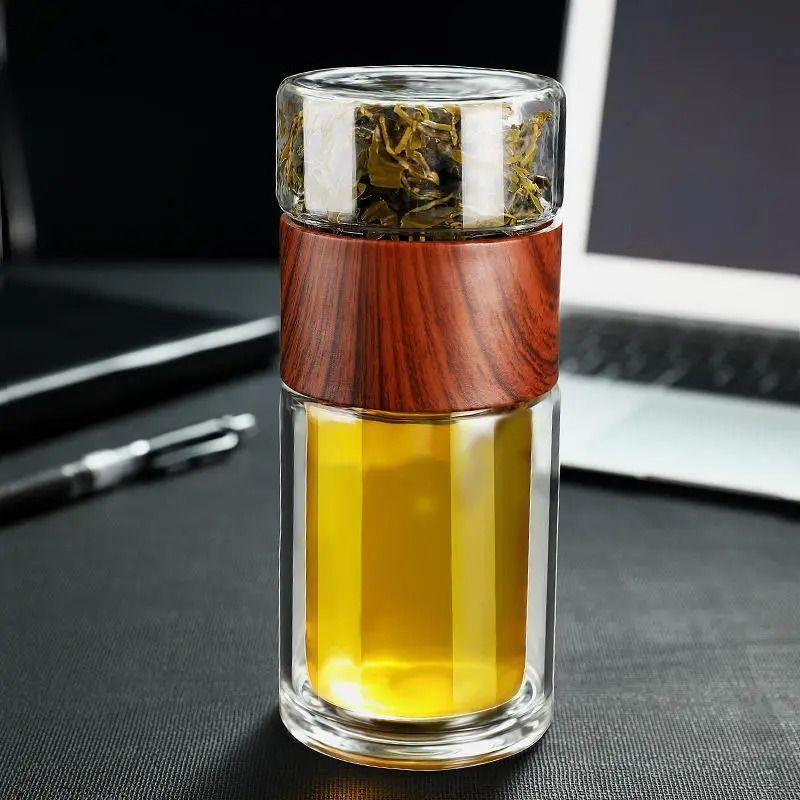 Borosilicate Glass Tea Tumbler with Removable Infuser Strainer for Loose Leaf and Herbal Brewing
