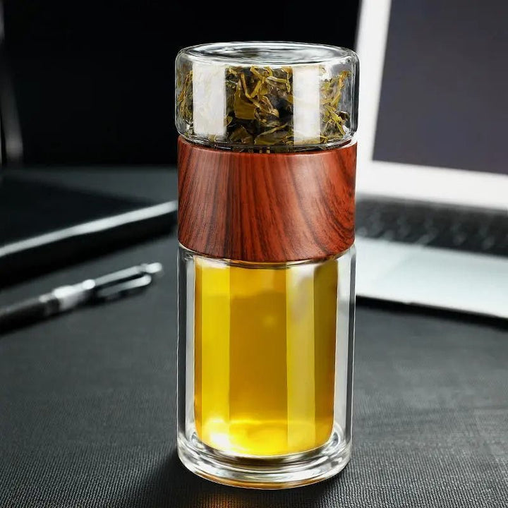 Borosilicate Glass Tea Tumbler with Removable Infuser Strainer for Loose Leaf and Herbal Brewing