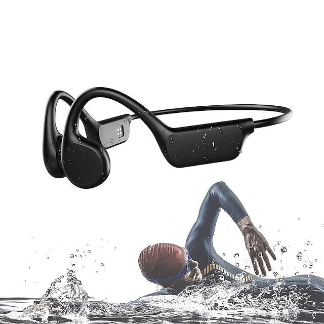 IPX8 Water Resistant Bone Conduction Bluetooth Headset with Mic and 32GB Storage for Swimming