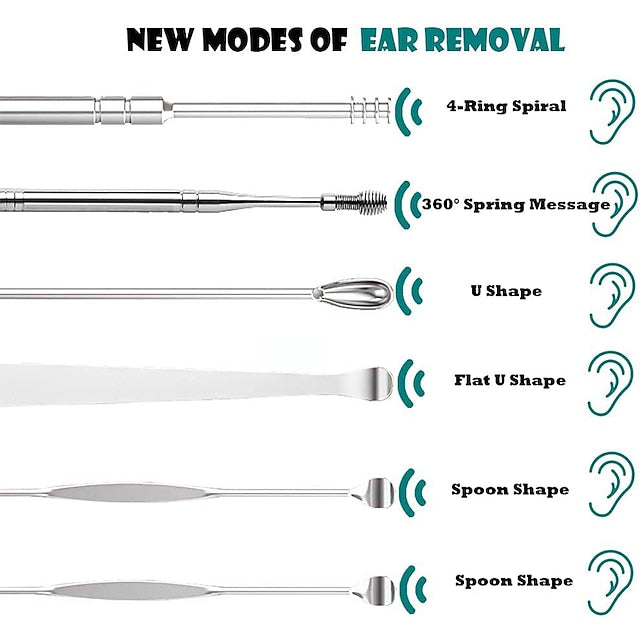 6 in 1 Stainless Steel Ear Cleaning Pick Set with Reusable Tools and Keychain Storage Case