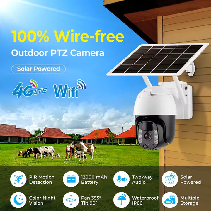 2K Solar-Powered WIFI PTZ Camera with Auto-Tracking and Night Vision