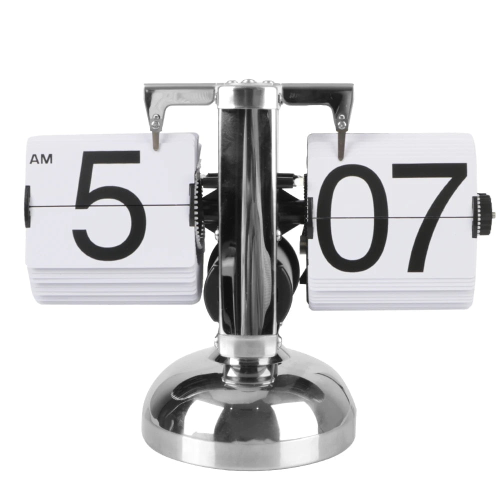 Flip Card Desk Clock with Automatic Number Rotation and Silent Quartz Movement