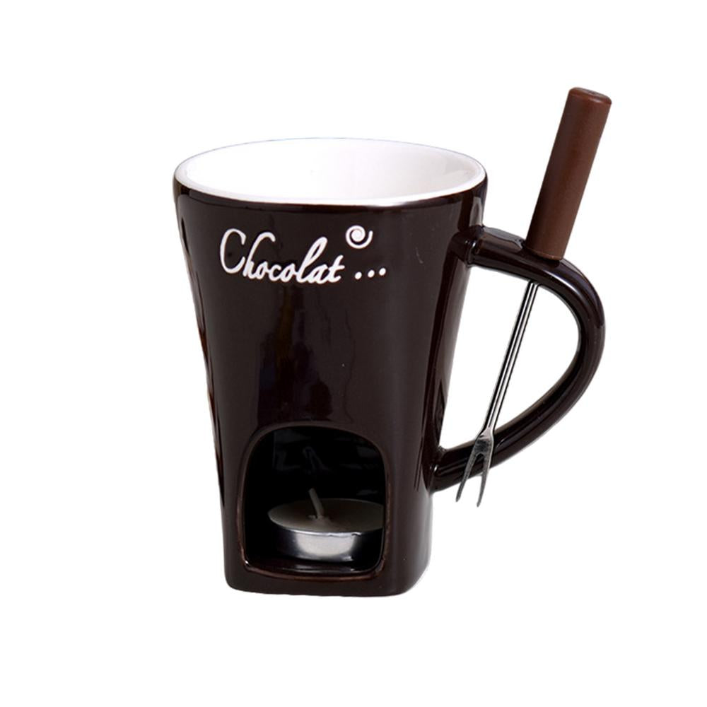 Ceramic Fondue Cup with Candle Base and Stainless Steel Fork