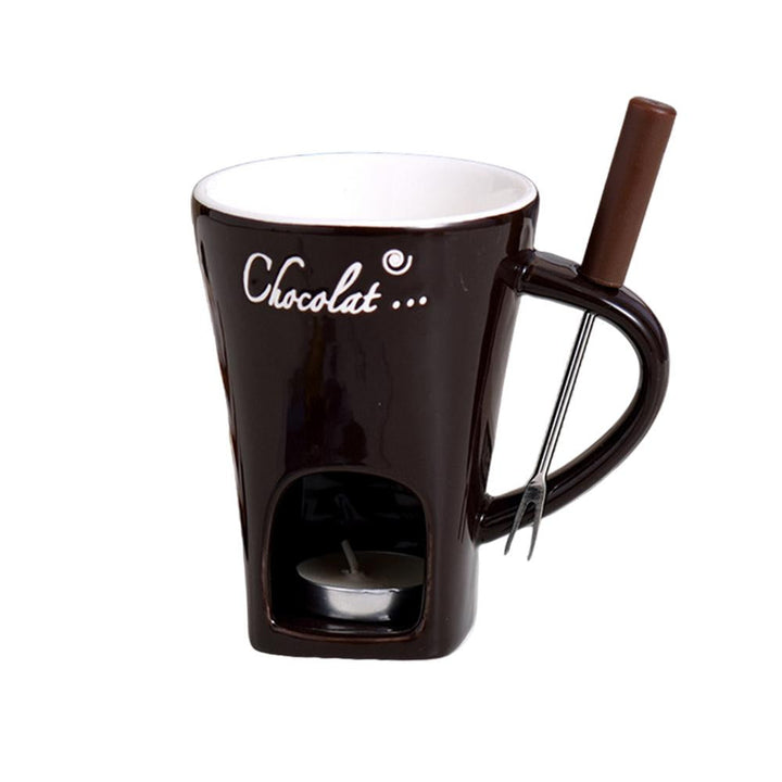 Ceramic Fondue Cup with Candle Base and Stainless Steel Fork