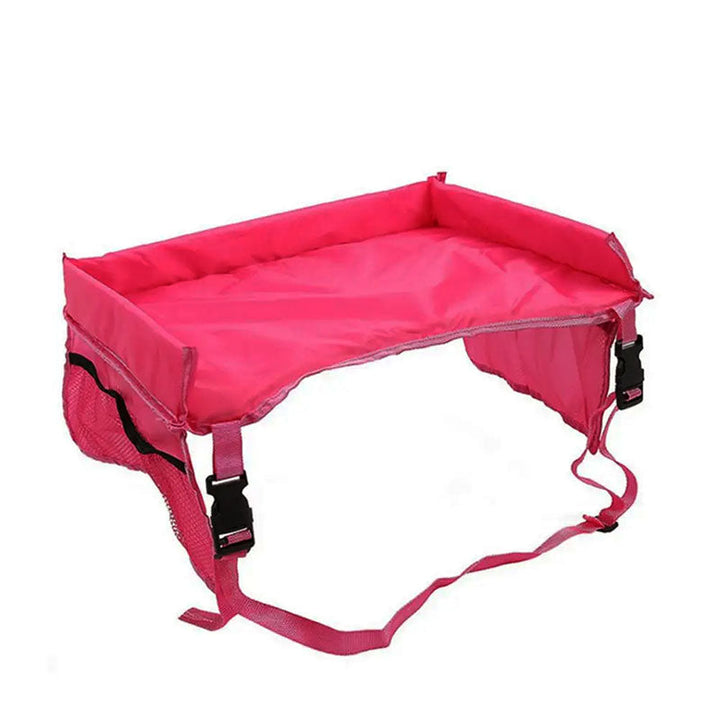 Car Seat Tray with Molded Cup Holder and Mesh Storage Pocket, Folds Flat
