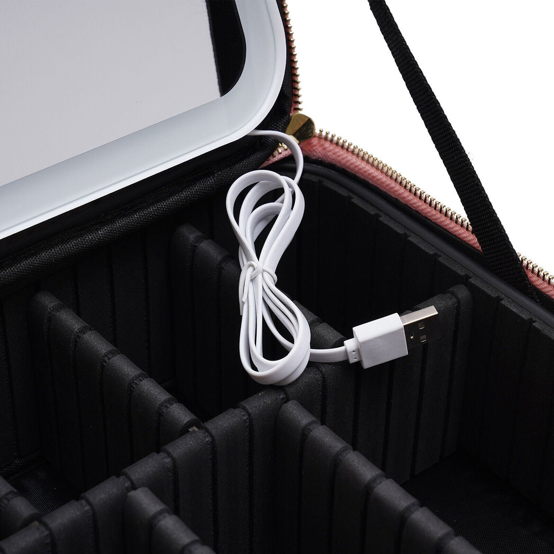 Makeup Organizer Case with Adjustable LED Mirror and Three Lighting Modes