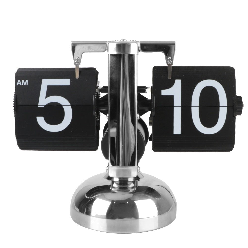 Flip Card Desk Clock with Automatic Number Rotation and Silent Quartz Movement