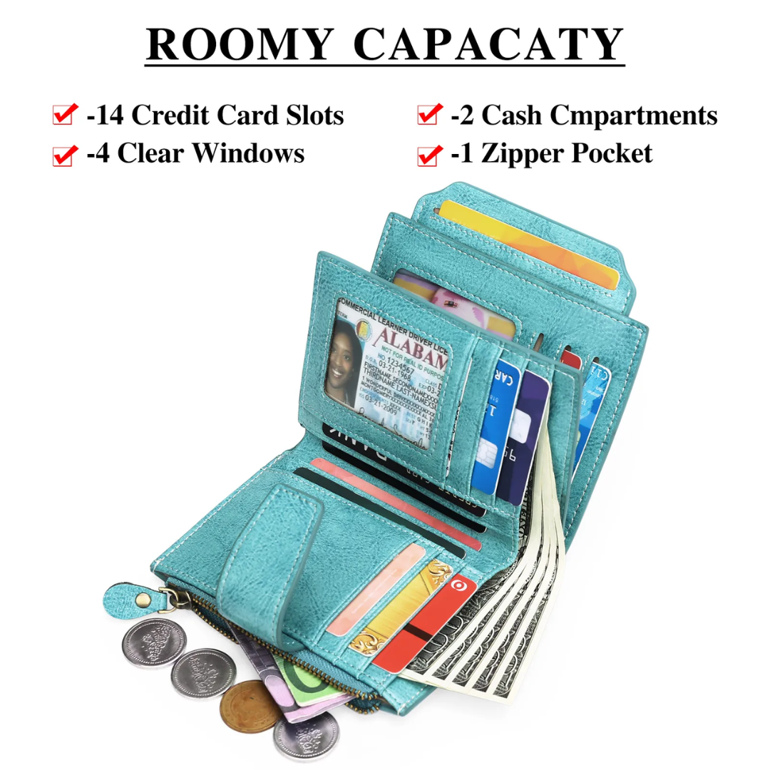 Multi-Pocket Wallet with RFID Blocking and Detachable ID Windows