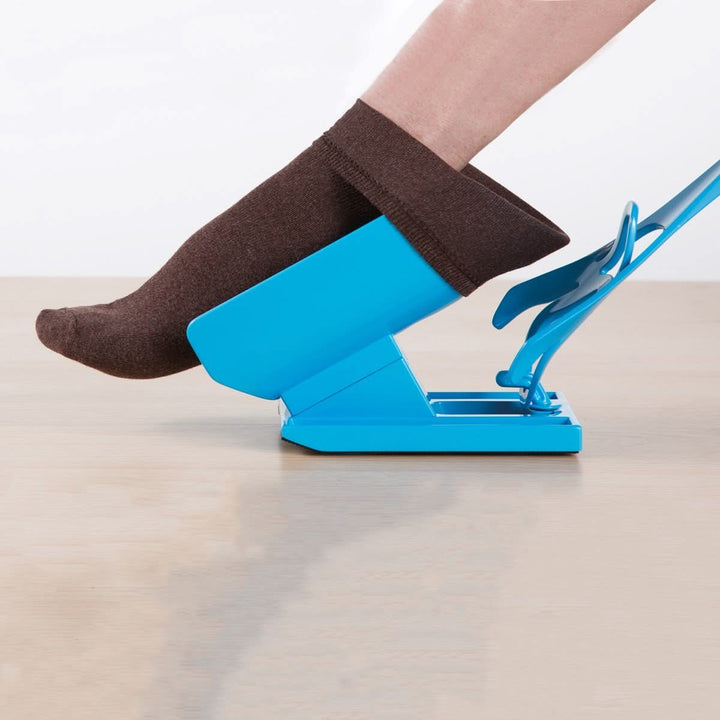 Sock Helper with Extended Handle and Built-In Shoe Horn