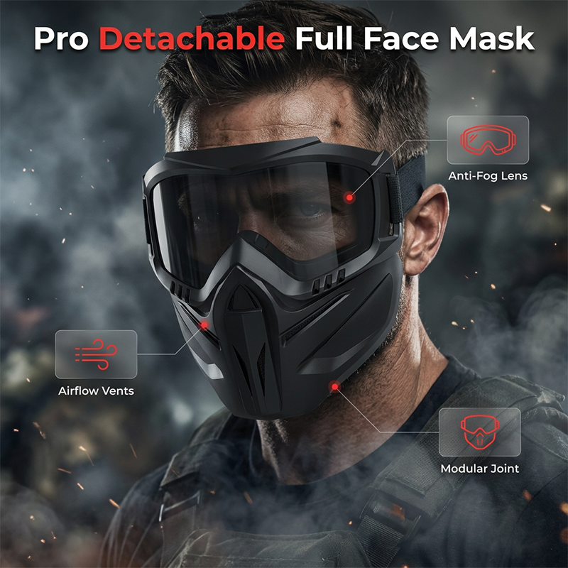 Full Face Goggle Mask with Detachable Goggles and Side Ventilation