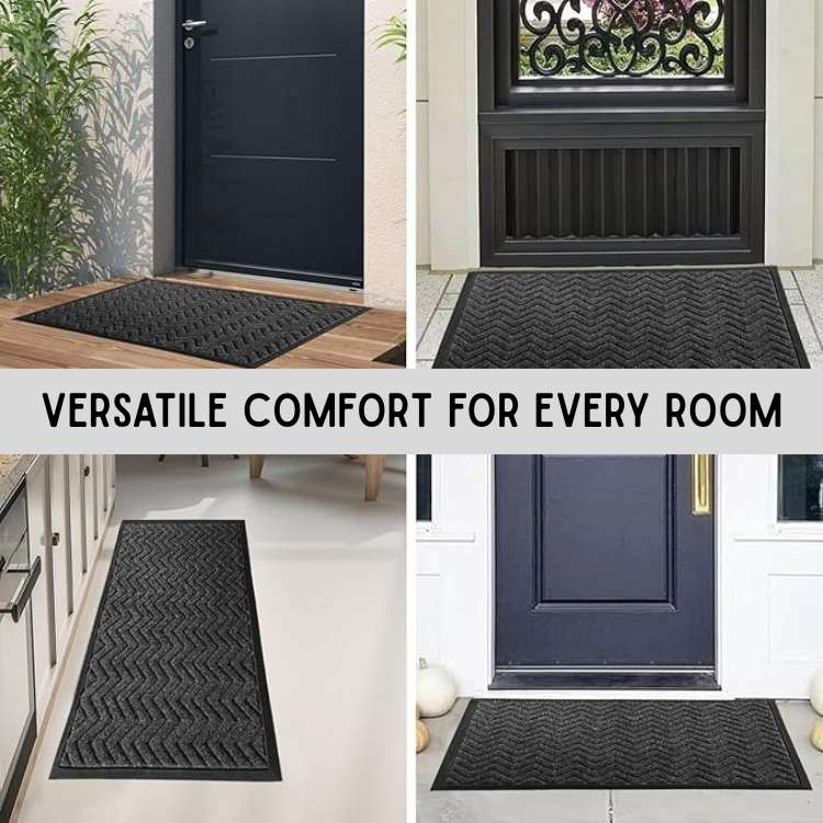 Chevron Doormat with Microfibre Dirt-Trap Surface and Non-Slip Rubber Backing, Low-Profile