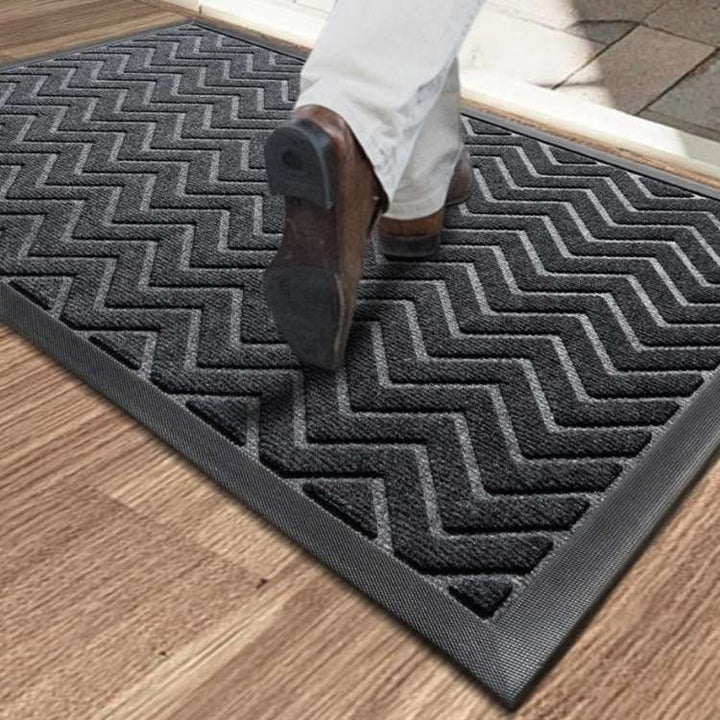 Chevron Doormat with Microfibre Dirt-Trap Surface and Non-Slip Rubber Backing, Low-Profile