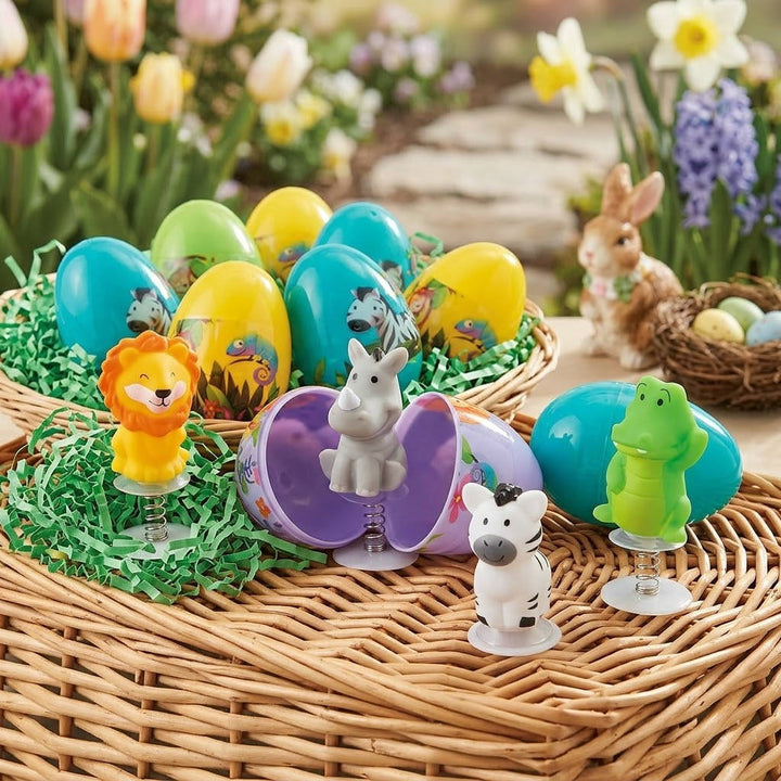 Zoo Animal Pop Up Toy Filled Easter Eggs 12 Pc, Kids Easter Egg Hunt Surprise Toys Party Favors