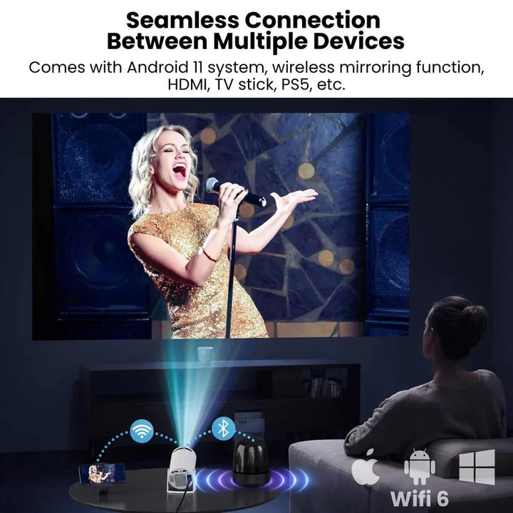 Portable Projector with 130-Inch Screen and 4K Compatible Input, Wireless Mirroring