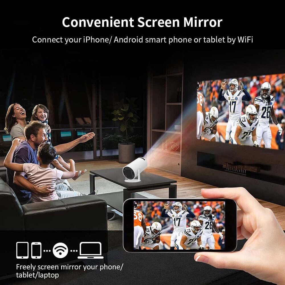Portable Projector with 130-Inch Screen and 4K Compatible Input, Wireless Mirroring