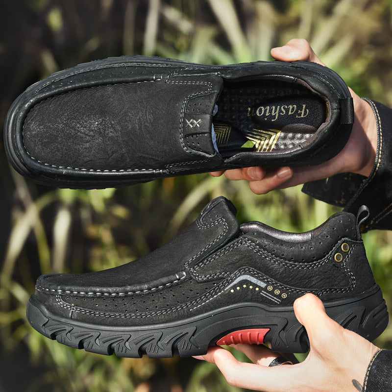 Orthopaedic Ankle Boots with Arch Support and Slip-Resistant Sole, Black Leather