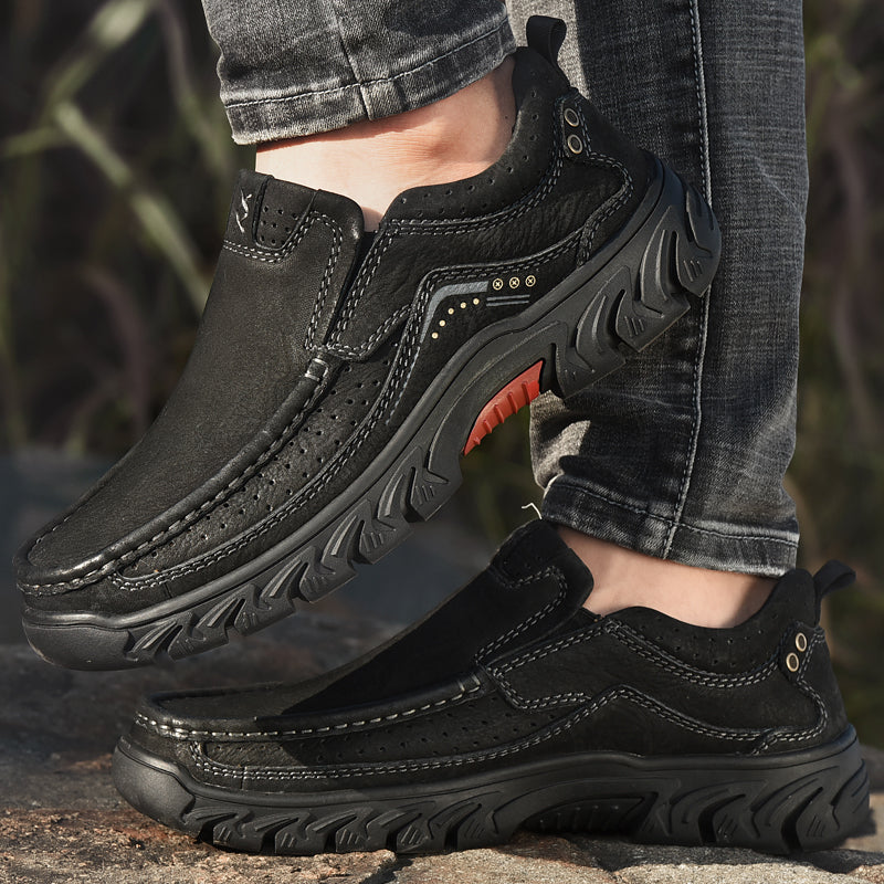 Orthopaedic Ankle Boots with Arch Support and Slip-Resistant Sole, Black Leather