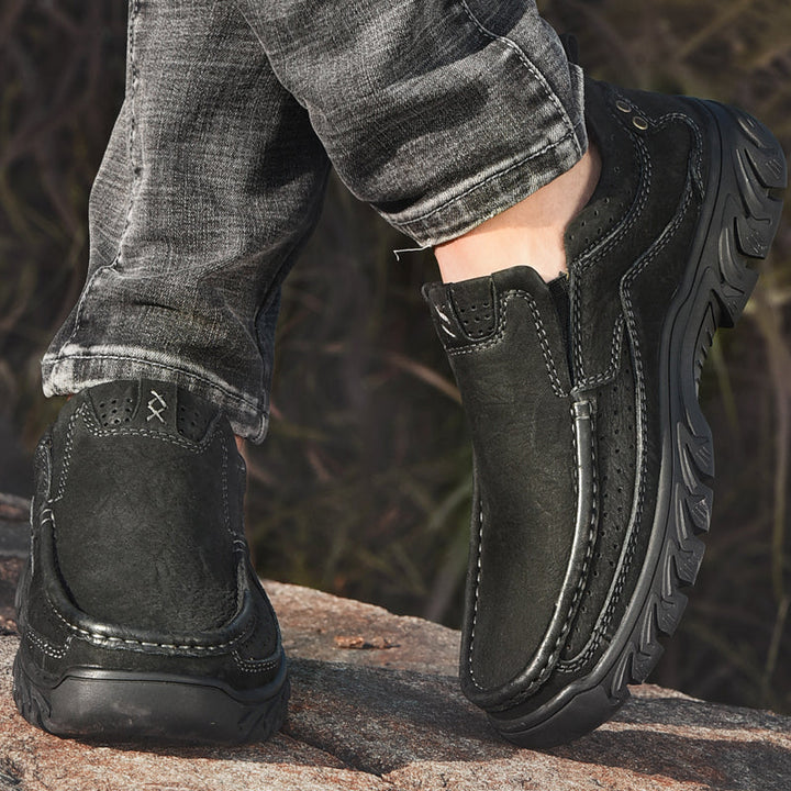 Orthopaedic Ankle Boots with Arch Support and Slip-Resistant Sole, Black Leather