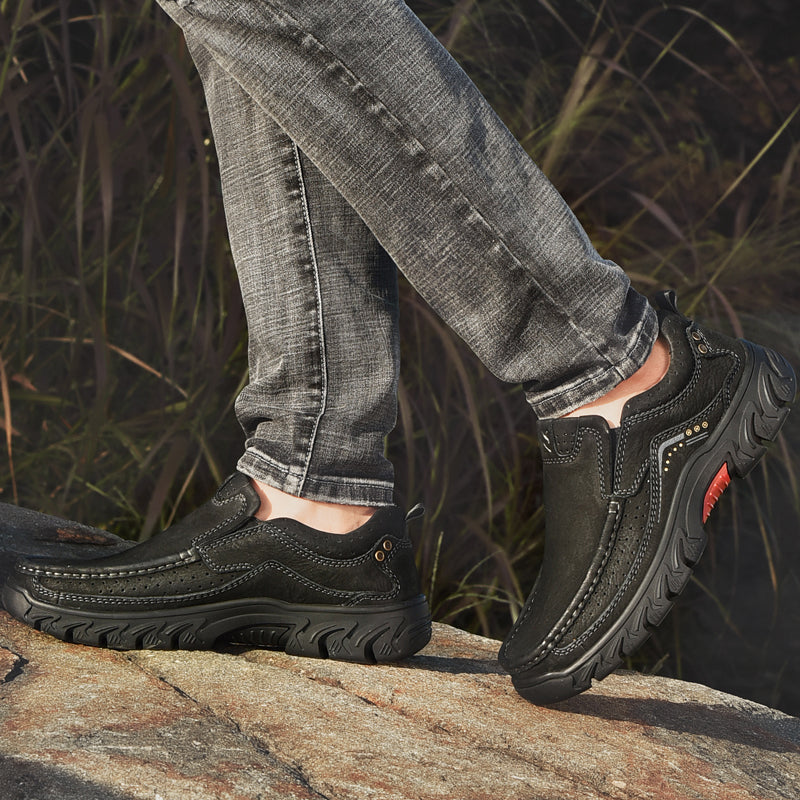 Orthopaedic Ankle Boots with Arch Support and Slip-Resistant Sole, Black Leather
