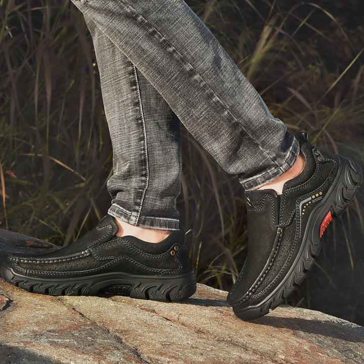 Orthopaedic Ankle Boots with Arch Support and Slip-Resistant Sole, Black Leather