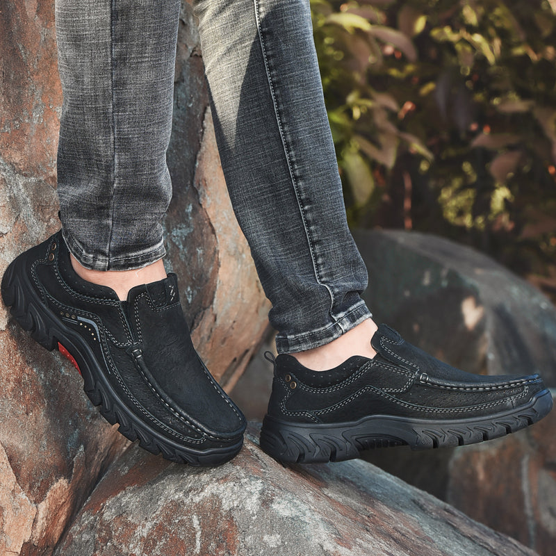 Orthopaedic Ankle Boots with Arch Support and Slip-Resistant Sole, Black Leather