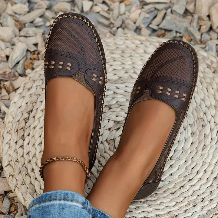 Womens Perforated Slip On Loafers with Flat Sole Support and Breathable Design