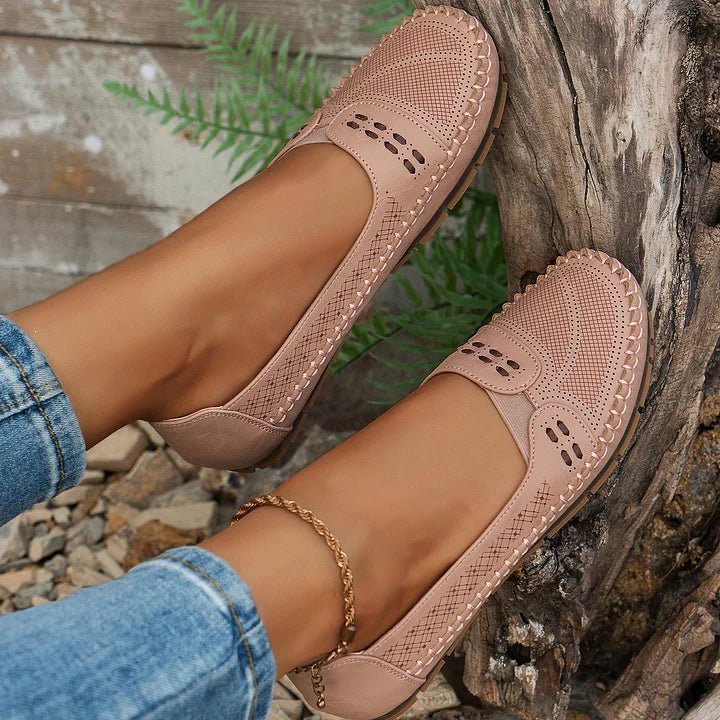 Womens Perforated Slip On Loafers with Flat Sole Support and Breathable Design