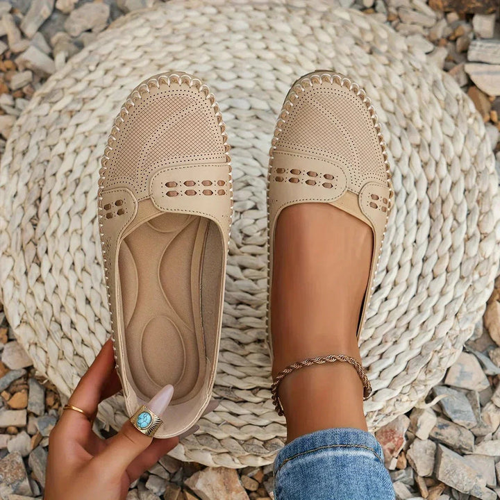 Womens Perforated Slip On Loafers with Flat Sole Support and Breathable Design