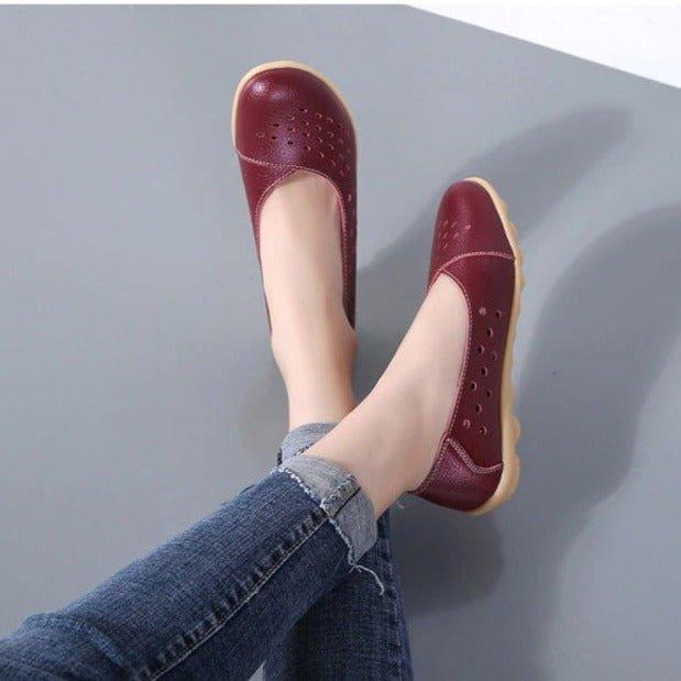 Wide Fit Leather Slip On Flats with Cushioned Insole and Arch Support