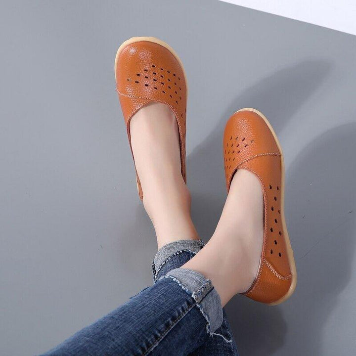 Wide Fit Leather Slip On Flats with Cushioned Insole and Arch Support