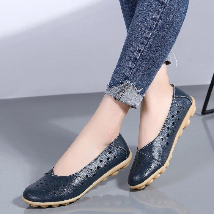 Wide Fit Leather Slip On Flats with Cushioned Insole and Arch Support